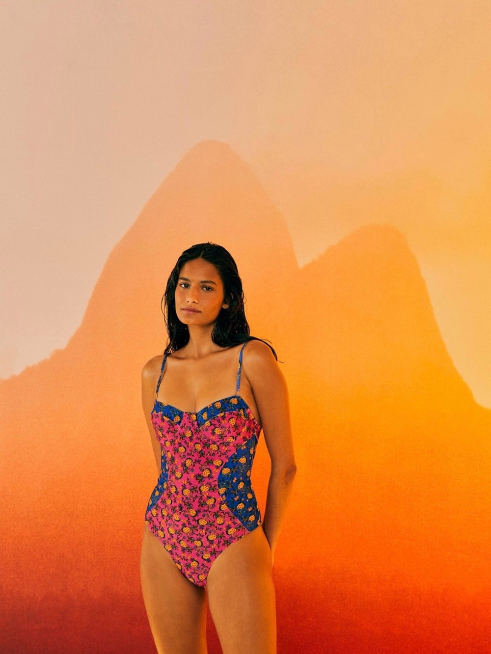 FARM Rio Pink and Blue Floral One-Piece Swimsuit size M
